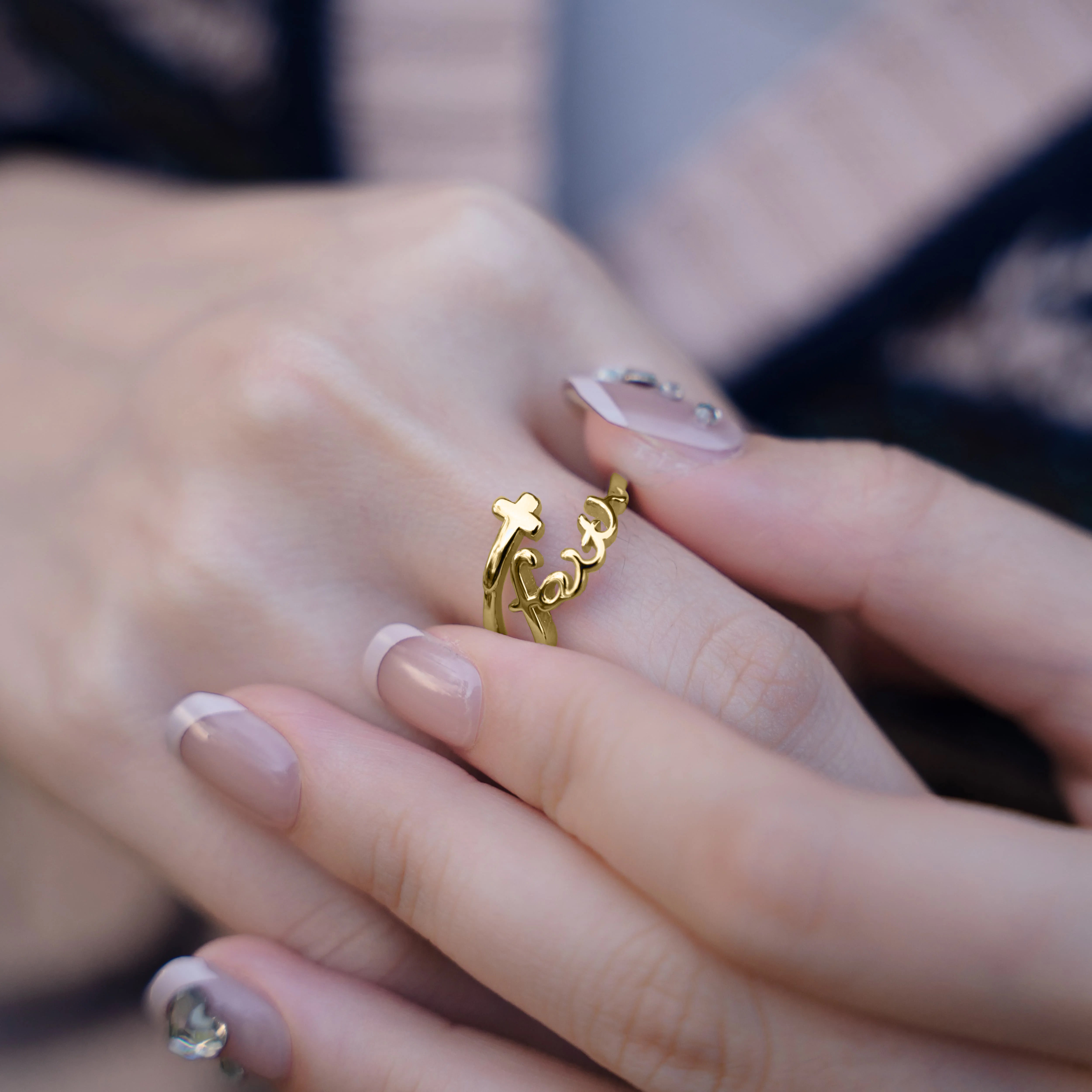 Found 'Faith' Script Ring (Adjustable) - Gold