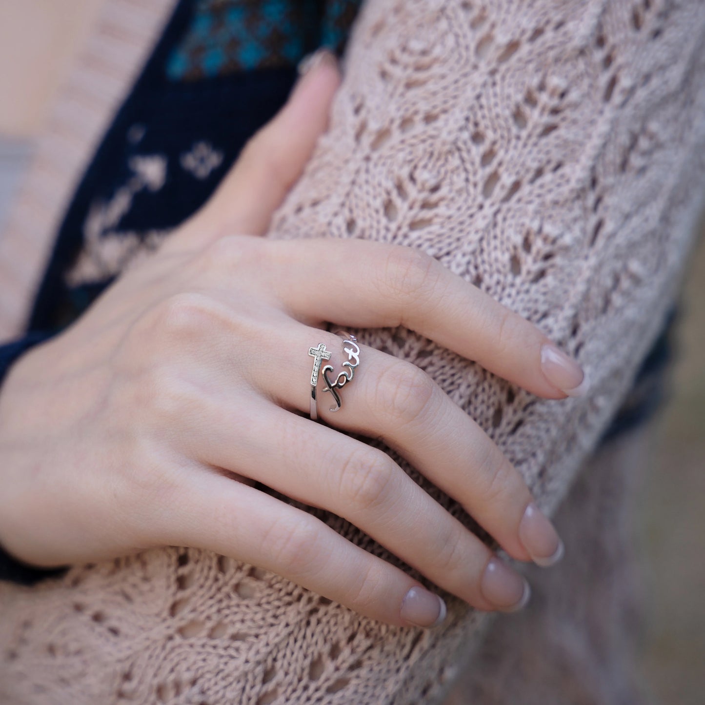 Found 'Faith' Gemstone Script Ring (Adjustable) - 925 Silver