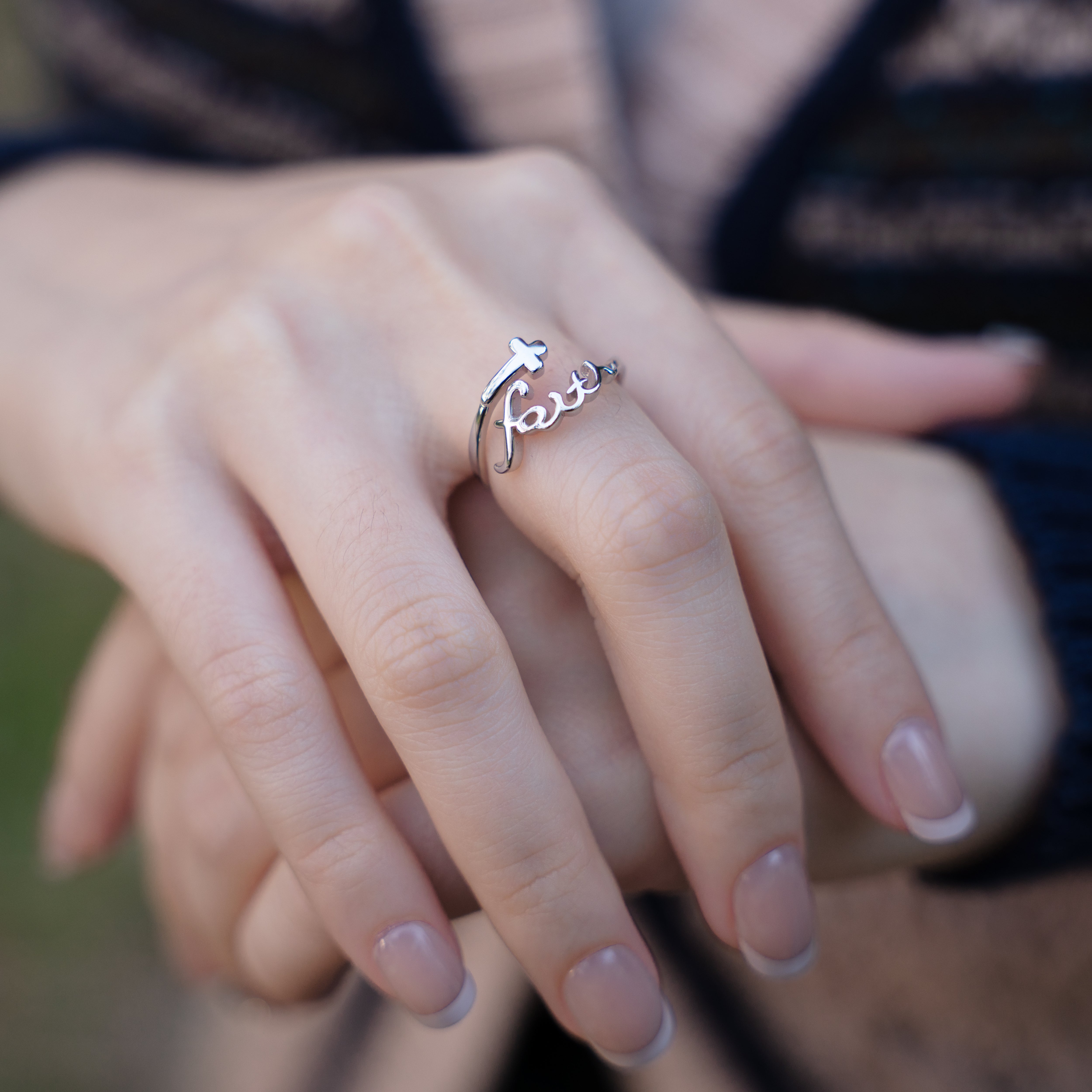 Found 'Faith' Script Ring (Adjustable) - 925 Silver