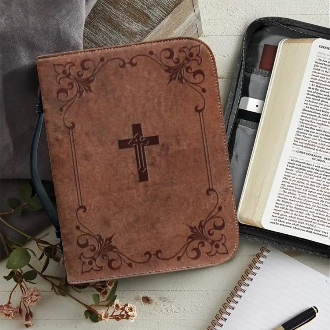 (NEW) Custom Handmade Leather Cross Bible Cover