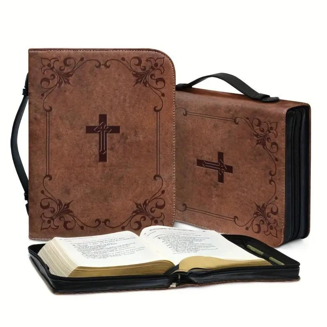 (NEW) Custom Handmade Leather Cross Bible Cover