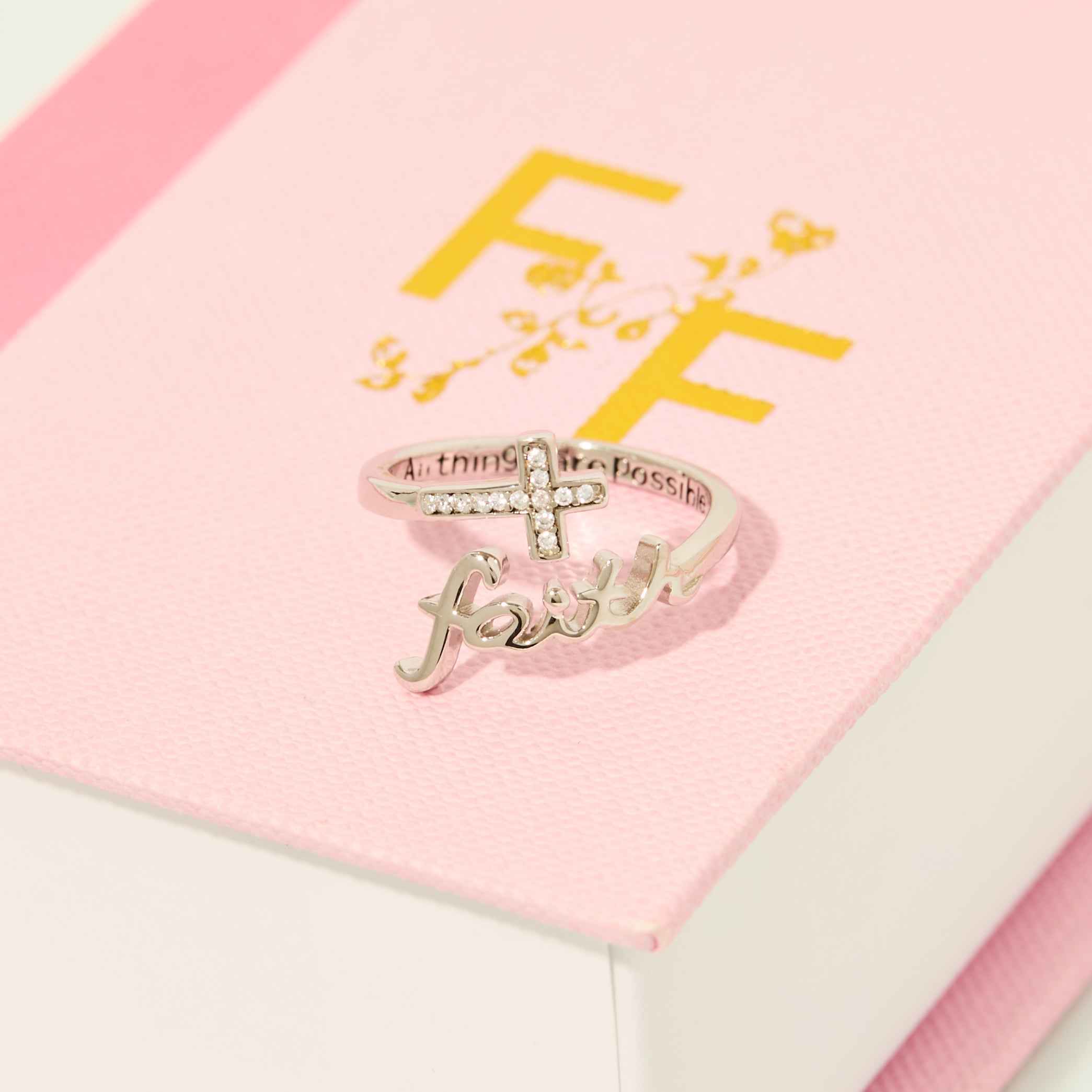 Found 'Faith' Gemstone Script Ring (Adjustable) - 925 Silver