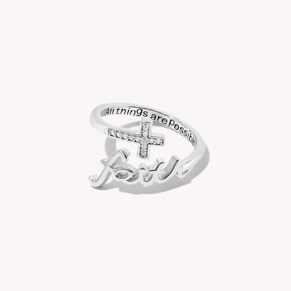 Found 'Faith' Gemstone Script Ring (Adjustable) - 925 Silver