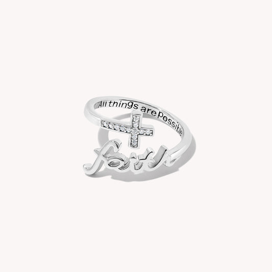 Found 'Faith' Gemstone Script Ring (Adjustable) - 925 Silver